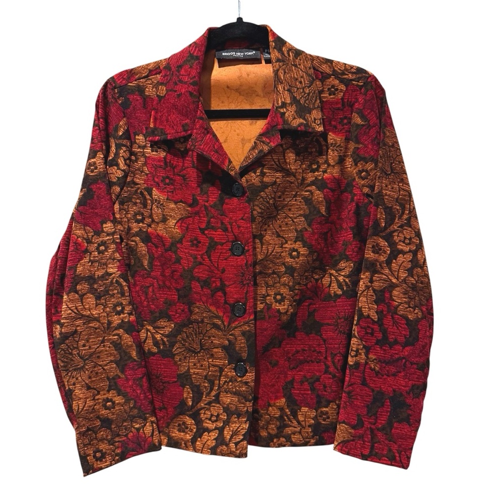 Briggs New York Petite‎ Floral Button Front  Blazer Lightweight Gold Red Size PM